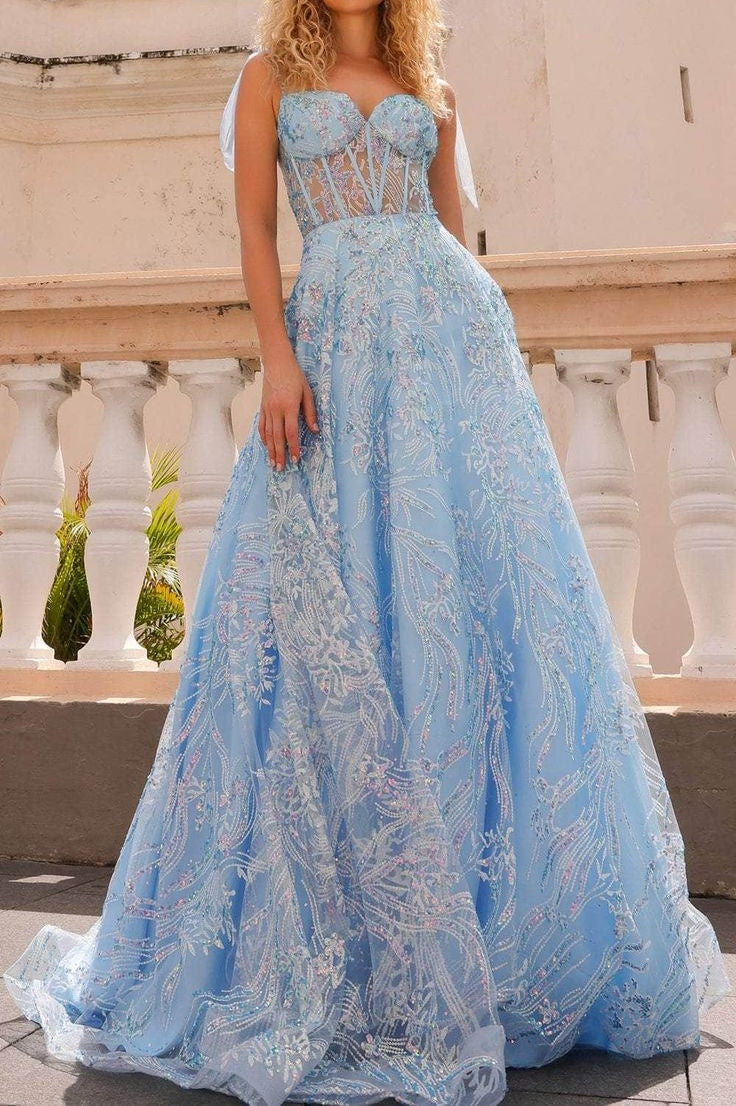 Elegant Pink Sparkle Sequin Lace Ball Gown Sweetheart A-Line Prom Dress Tie Straps Evening Gown DP8190