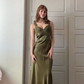 Vintage olivgrünes, satiniertes, perlenbesetztes Sweetheart Meerjungfrauen-Abendkleid DP8360