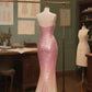 Enchanted Pink Ombre Sequin Mermaid Sweetheart Strapless Evening Gown DP7924