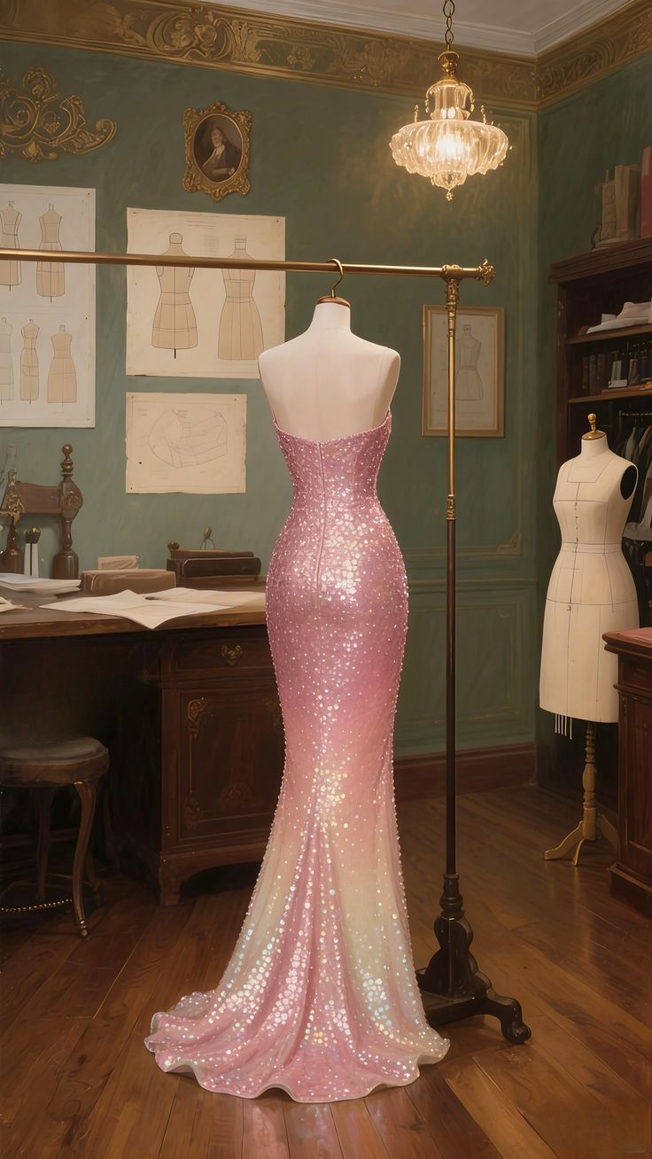 Enchanted Pink Ombre Sequin Mermaid Sweetheart Strapless Evening Gown DP7924