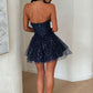 Vintage Strapless Navy Sequin Tulle A-Line Homecoming Dress DP8676