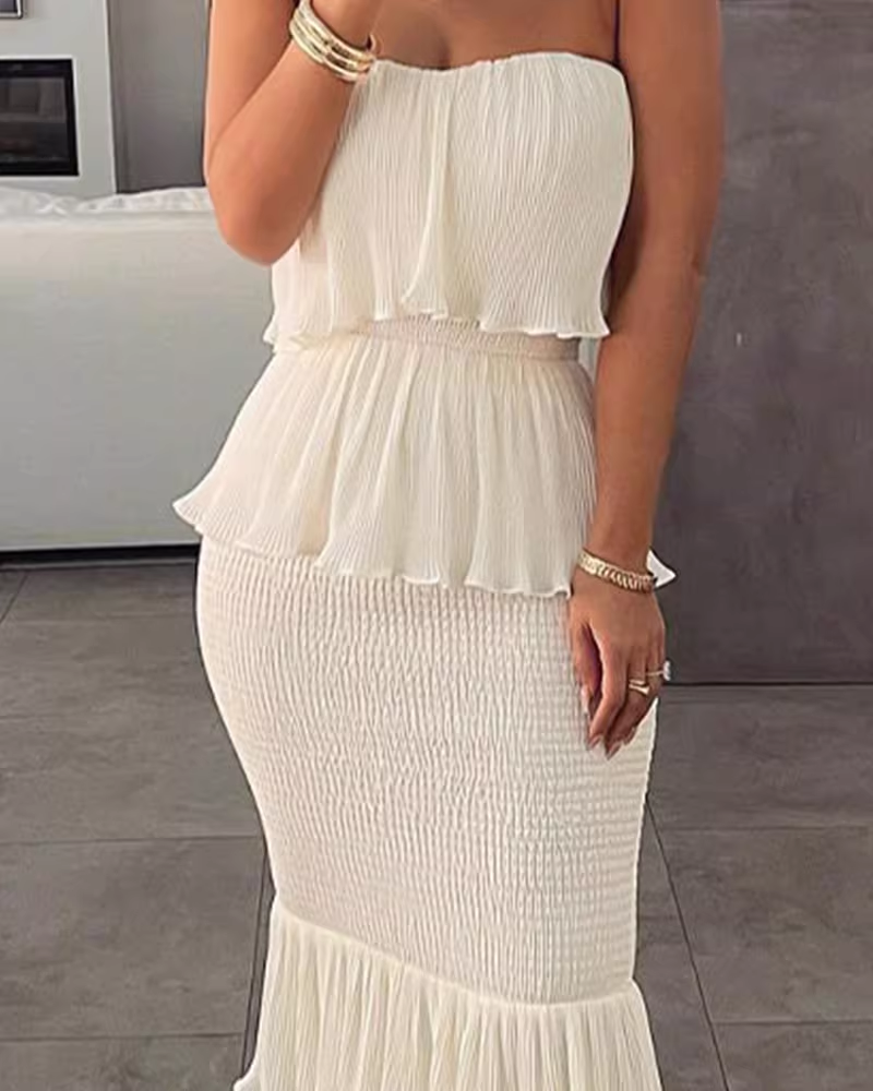 Elegant Strapless Sheath Tiered Ruffle Evening Dress DP8153
