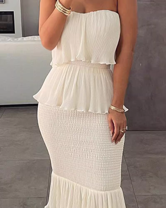 Elegant Strapless Sheath Tiered Ruffle Evening Dress DP8153