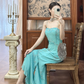 Glamorous Open-Back Aqua Mermaid Beaded Prom Dress DP7941