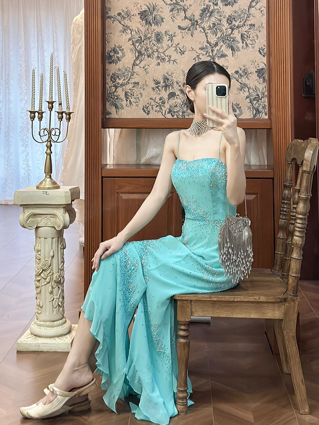 Glamorous Open-Back Aqua Mermaid Beaded Prom Dress DP7941