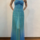 Charming Blue Halter Satin Tulle Long Evening Party Dress, DP3012