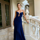 Vintage smaragdgrünes A-Linien-Abendkleid mit Spaghettiträgern, transparentem Chiffon und Cut-outs, langes Kleid, Hochzeitsgastkleid DP1507