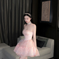 Elegant Pink Strapless Tulle Ruffle A-Line Homecoming Dress DP8818
