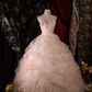 Gorgeous Pink Beaded Strapless Layered Tulle Ruffle 3D Floral Sweet 16 Quinceanera Ball Gown  DP7415