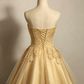 Glamorous Gold Strapless Lace Applique A-Line Homecoming Dress DP8518