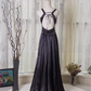 Glamorous Black Sleeveless Evening Gown Beaded Bodice A-Line Satin Prom Dress DP7607