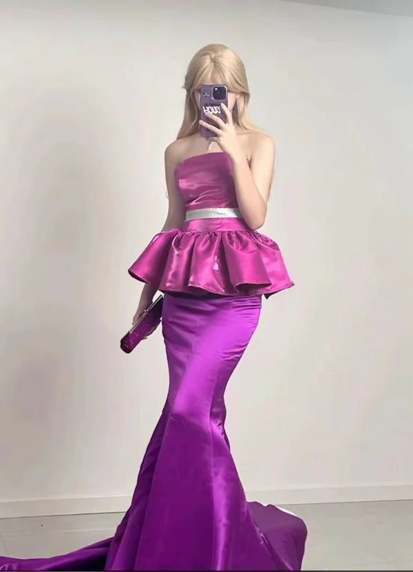 Gorgeous Strapless Mermaid Satin Long Pary Dress Barbie Outfits, DP4310