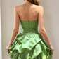 Elegant Green Strapless Sweetheart Satin Ruched Bodice Bubble A-Line Homecoming Dress DP8690