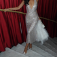 Robe de bal fourreau vintage à paillettes brillantes, col en V, robe de soirée longue et formelle, DP6609