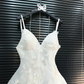 White V Neck Straps Appliques Mini Homecoming Dress Birthday Outfits, DP3126