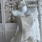 Vintage Strapless Ivory 3D Rose Wedding Dress Lace Embellished Ruffled Tiered Bridal Gown with Train DP8244