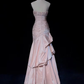 Gorgeous Pink Satin Beaded Prom Dress Mermaid Strapless Ruffled Evening Gown DP7112