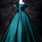Robe de bal vintage en satin vert foncé, coupe trapèze, manches bouffantes, robe de soirée longue, robe de soirée formelle DP6918