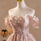 Retro Pink Applique Off-the-shoulder Design A-line Tulle Party Dress Homecoming Dress DP6067