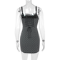Vintage Gray Dot Pattern Spaghetti Strap Sheath Short Summer Dresses Party Dress Homecoming Dress DP6391