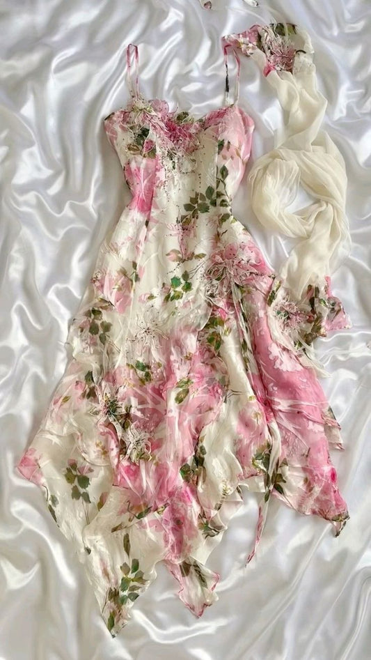 Vintage Floral Sheath Spaghetti Strap Homecoming Dress Party Dress Cocktail Dress DP6687