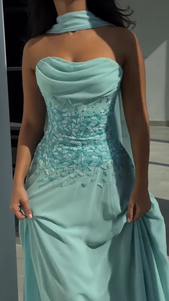 Robe de bal glamour en mousseline bustier brodée de paillettes avec fente haute Robe de soirée DP8216