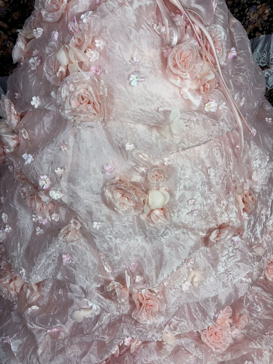 Gorgeous Pink 3D Flowers Sweet 16 Quinceanera Strapless A-Line Floor-length Prom Dress Evening Dress Ball Gown DP6416