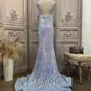 Elegant Sky Blue Iridescent Sequin Mermaid Prom Dress DP7968