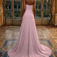 Elegant Pink Strapless Sweetheart Ruched Bodice Chiffon Long Prom Dress DP8464