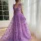 Elegant Sage Green 3D Floral Tulle Maxi High Slit Evening Dress DP8072