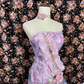 Vintage Pink Floral Strapless Ruffled Tulle 3D Rose Formal Evening Gown DP7349
