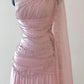 Unique Pink Tulle Beaded Prom Dress Sheath Pleated Evening Gown One-shoulder Party Dress Long Formal Dress DP6882