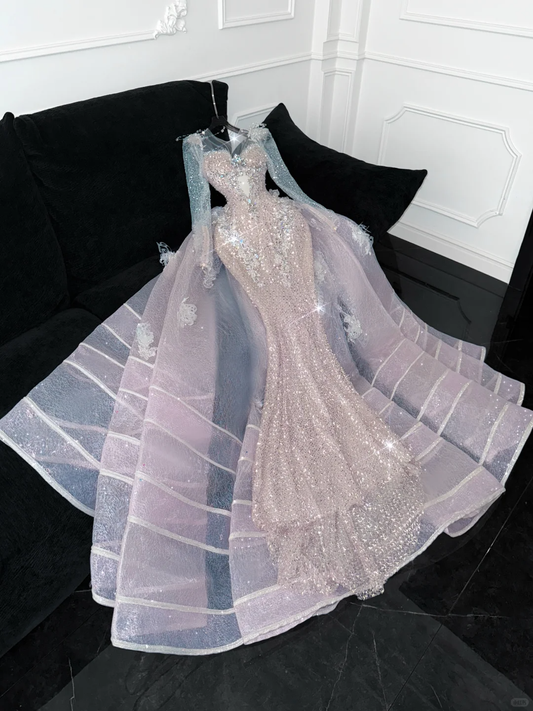 Vintage Shiny Pink Sequined Sweetheart Design Mermaid Prom Dress Evening Dress DP6222