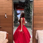Elegan Red Halter-Neck A-Line Midi Prom Dress DP8654