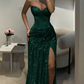 Charming Fuchsia Strapless Sweetheart Sheath Split Long Evening Party Dresses DP5558
