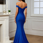 Vintage Royalblaue schulterfreie Abendrobe im Meerjungfrauen-Stil mit Raffungen DP8410