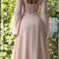 Elegant Pink Chiffon Cowl Neck Long Sleeve Lace Corset A-Line Evening Gown Party Dress DP8579