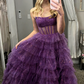 Cute Sequin Tiered Tulle Strapless Corset Prom Dress Evening Dress Ball Gown DP1392