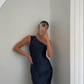 Navy Blue One Shoulder Simple Party Dress,DP1048