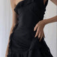 Black One Shoulder Sheath Ruffles Short Party Dress Hoco Dress, DP2994