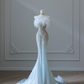 Light Blue Strapless Mermaid Beading Birthday Outfits Wedding Dress Evening Gown, DP5143