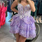 Lavender Straps Lace Sequins A-Line Short Homecoming Dress Birthday Outfits, DP3128