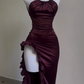 Robe de soirée asymétrique mi-longue vintage dos nu à volants, DP2563