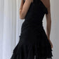 Black One Shoulder Sheath Ruffles Short Party Dress Hoco Dress, DP2994