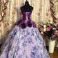 Gorgeous Lilac Floral Spaghetti Strap Chiffon Sweet 16 Quinceanera A-Line Evening Dress Ball Gown DP6285
