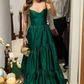 Spaghetti Straps A-Line Green Long Satin Dress Evening Gown, DP3512