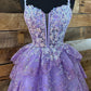 Lavender Straps Lace Sequins A-Line Short Homecoming Dress Birthday Outfits, DP3128