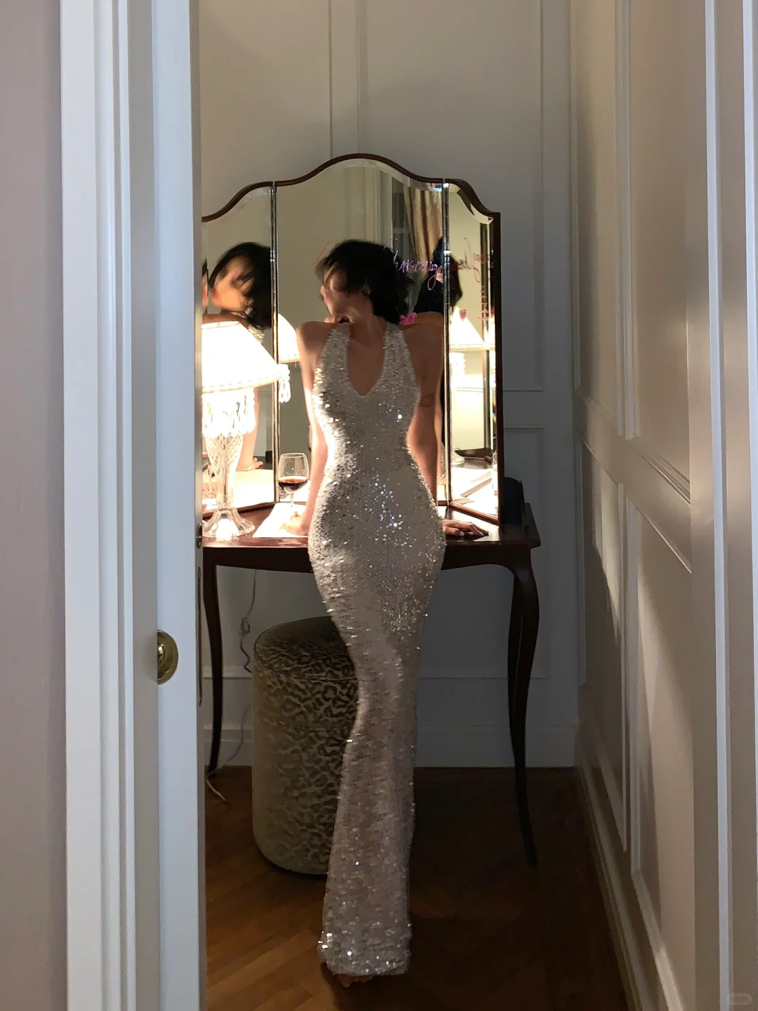 Sexy Silver Halter Neck Backless Mermaid Sequins Long Evening Party Dress, DP5413