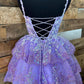 Lavender Straps Lace Sequins A-Line Short Homecoming Dress Birthday Outfits, DP3128