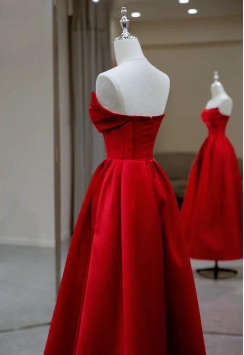 Charming Red Strapless A-Line Long Prom Gown Occasion Dress, DP3473